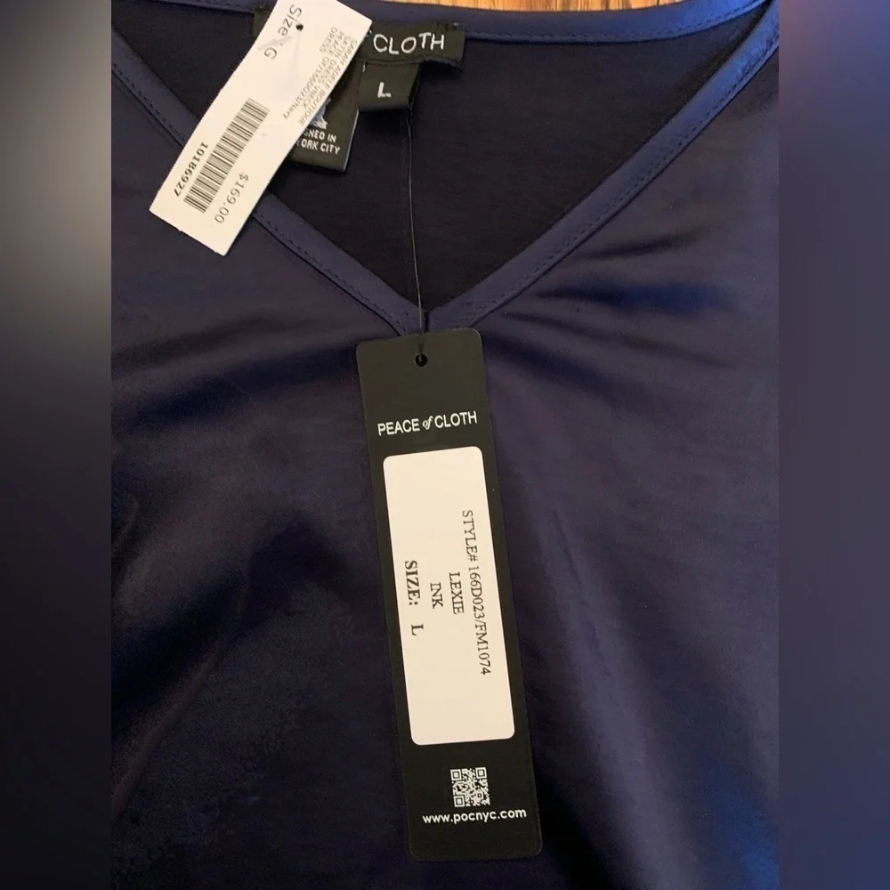 Peace of cloth satin v neck navy shirt dress - Picture 9 of 11